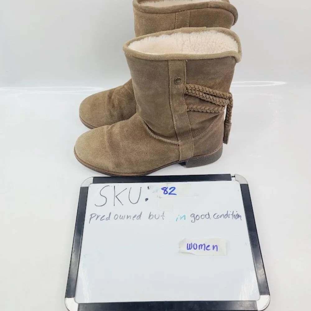 Abeo Women's Tan Blaine PBW1007 Leather‎ Tassels Ankle Winter Snow Boot Size 7